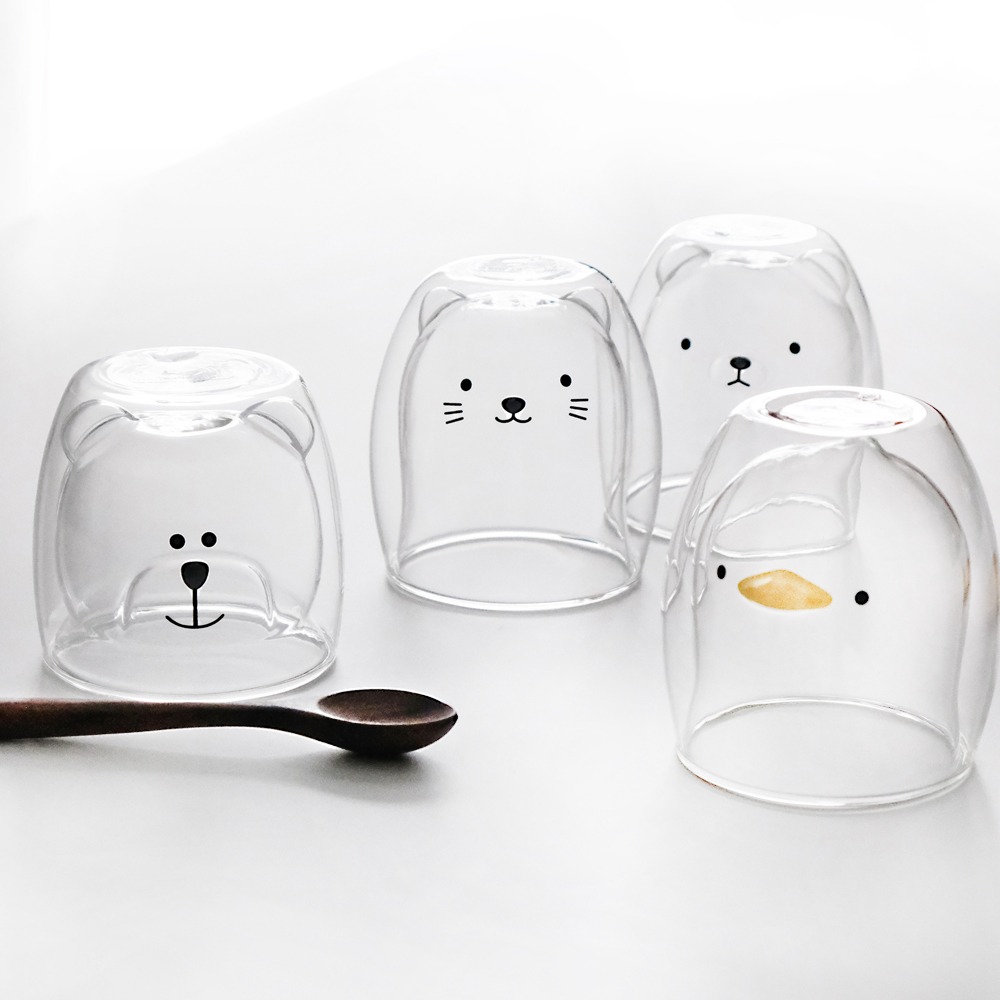 귀여운 미니곰 이중 유리컵 홈카페 동물 컵 내열유리 더블월 (디자인 선택)